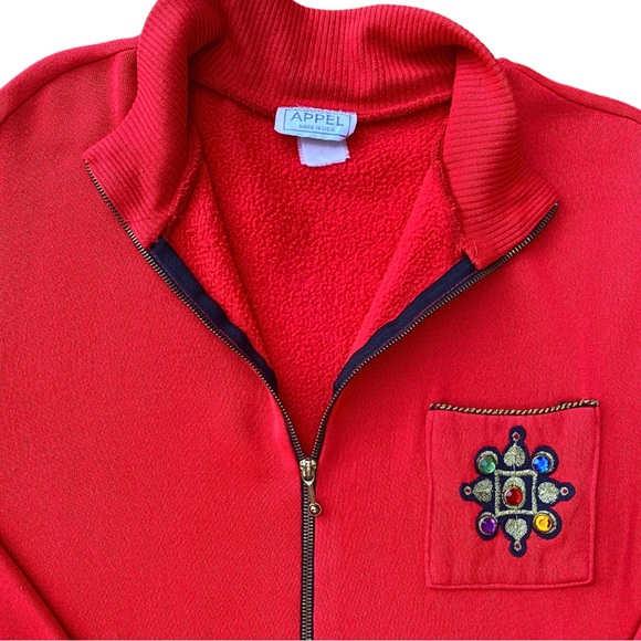 VTG 80s 90s CHERRY RED ZIP-UP JACKET STREETWEAR USA MADE APPEL WOMENS HOLIDAY - Picture 3 of 9